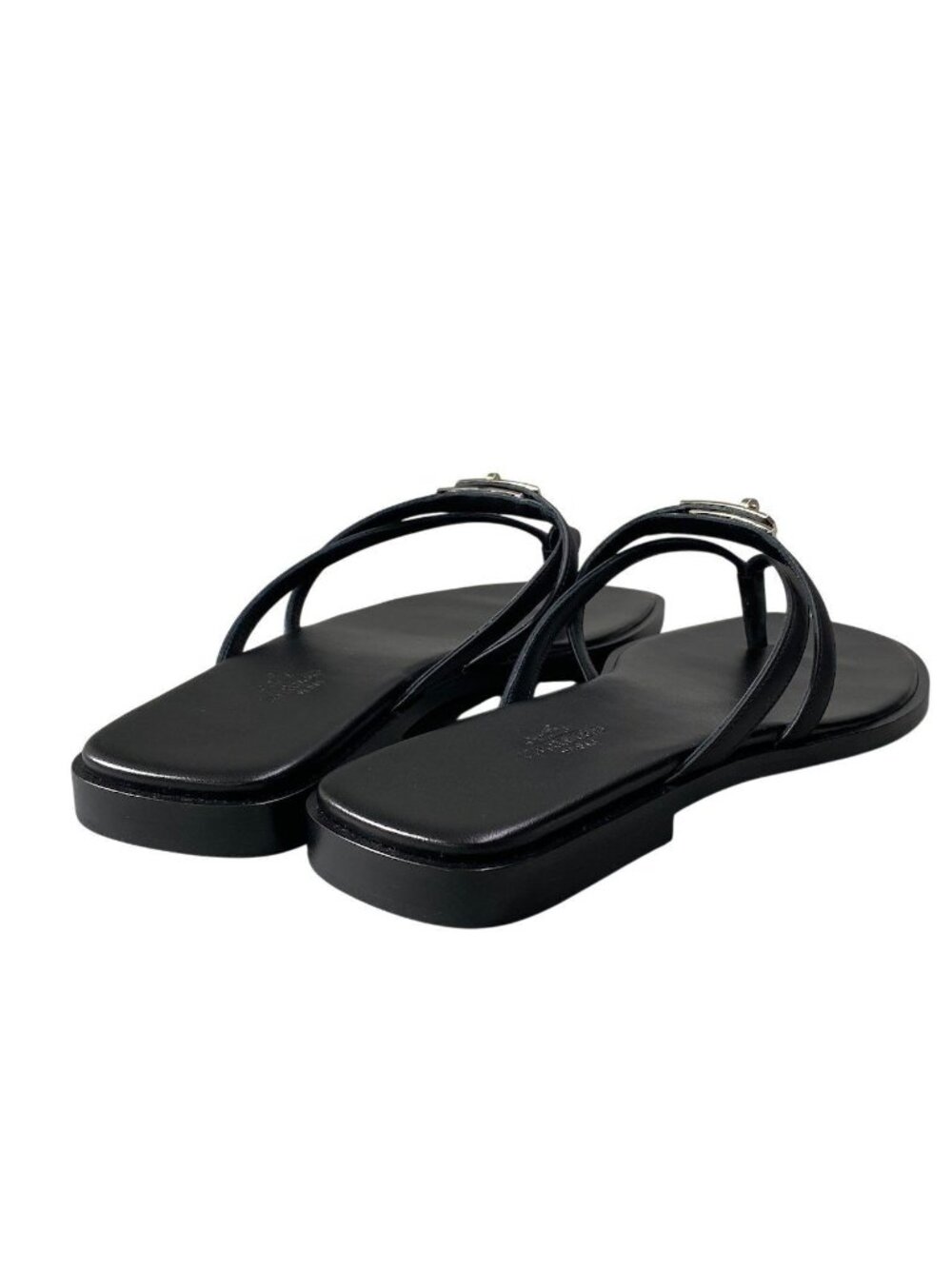 ★SOLD★ Hermes Miss Sandals Flat Shoes Cross Strap 37 Black Leather - Picture 4 of 11